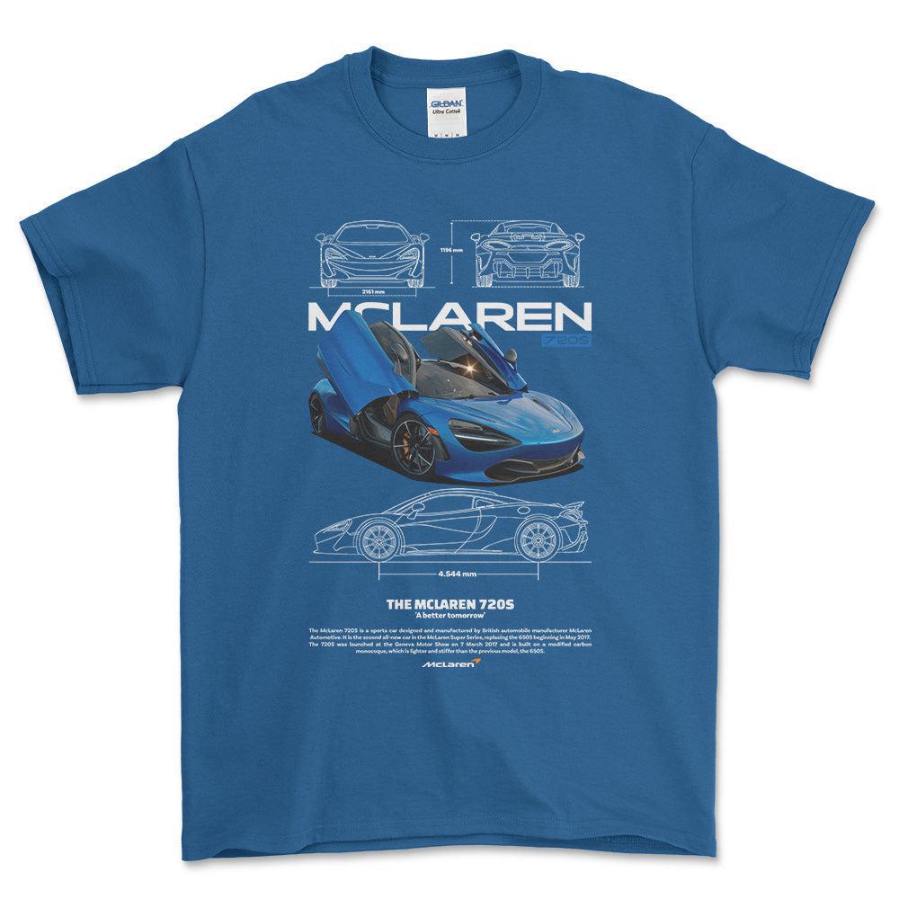 McLaren 720S - Unisex T-Shirt , Bomuld-Beklædning-McLaren-Blå Royal-S-Forside-Garage Culture Shop- garage - man cave - merchandise