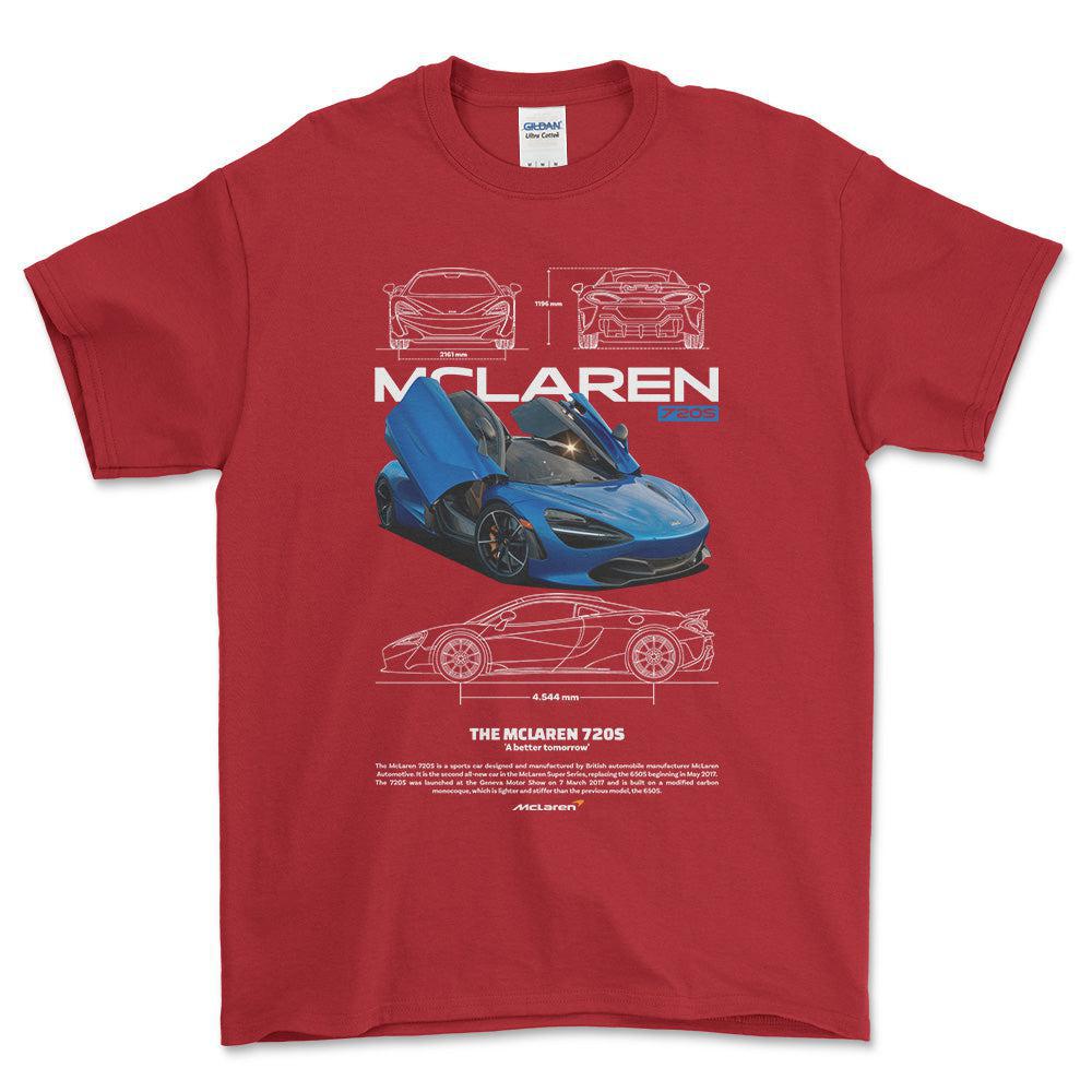 McLaren 720S - Unisex T-Shirt , Bomuld-Beklædning-McLaren-Rød-S-Forside-Garage Culture Shop- garage - man cave - merchandise