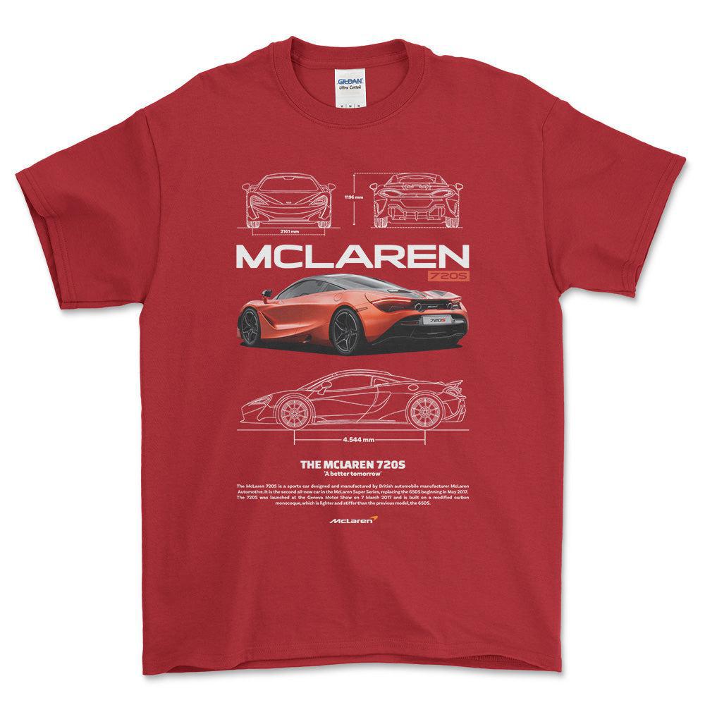 McLaren 720S - Unisex T-Shirt , Bomuld-Beklædning-McLaren-Rød-S-Forside-Garage Culture Shop- garage - man cave - merchandise