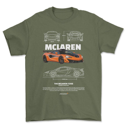 McLaren 720S - Unisex T-Shirt , Bomuld-Beklædning-McLaren-Grøn Militær-S-Forside-Garage Culture Shop- garage - man cave - merchandise