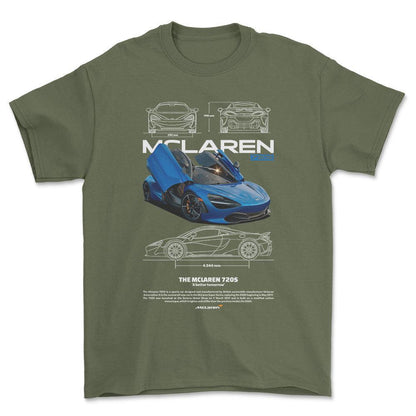 McLaren 720S - Unisex T-Shirt , Bomuld-Beklædning-McLaren-Grøn Militær-S-Forside-Garage Culture Shop- garage - man cave - merchandise