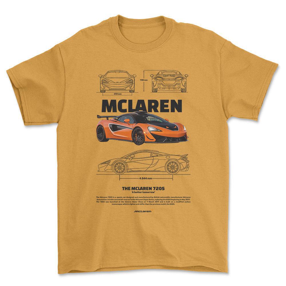McLaren 720S - Unisex T-Shirt , Bomuld-Beklædning-McLaren-Guld-S-Forside-Garage Culture Shop- garage - man cave - merchandise
