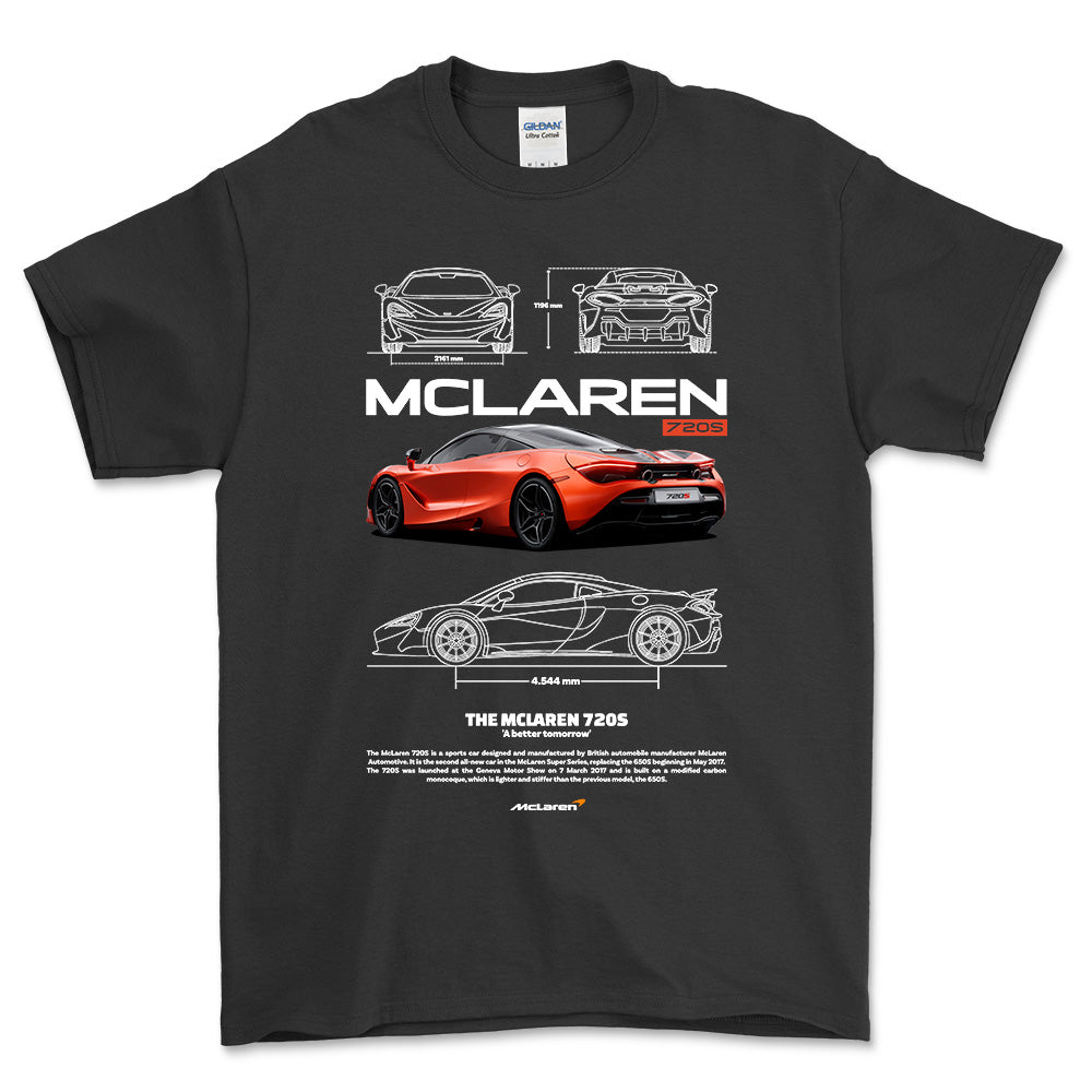 McLaren 720S - Unisex T-Shirt , Bomuld-Beklædning-McLaren-Sort-S-Forside-Garage Culture Shop- garage - man cave - merchandise