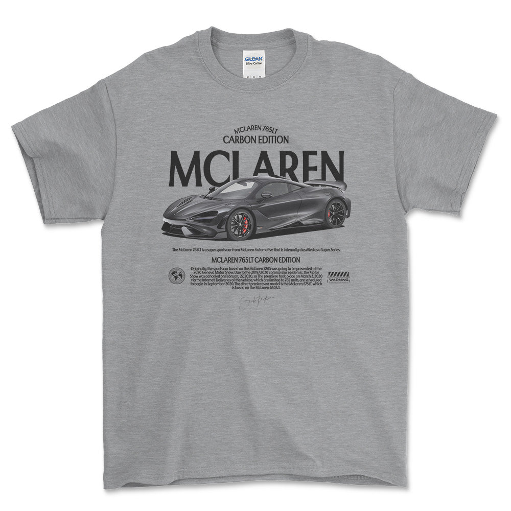 McLaren 765LT - Unisex T-Shirt , Bomuld-Beklædning-McLaren-Grå Sport-S-Forside-Garage Culture Shop- garage - man cave - merchandise