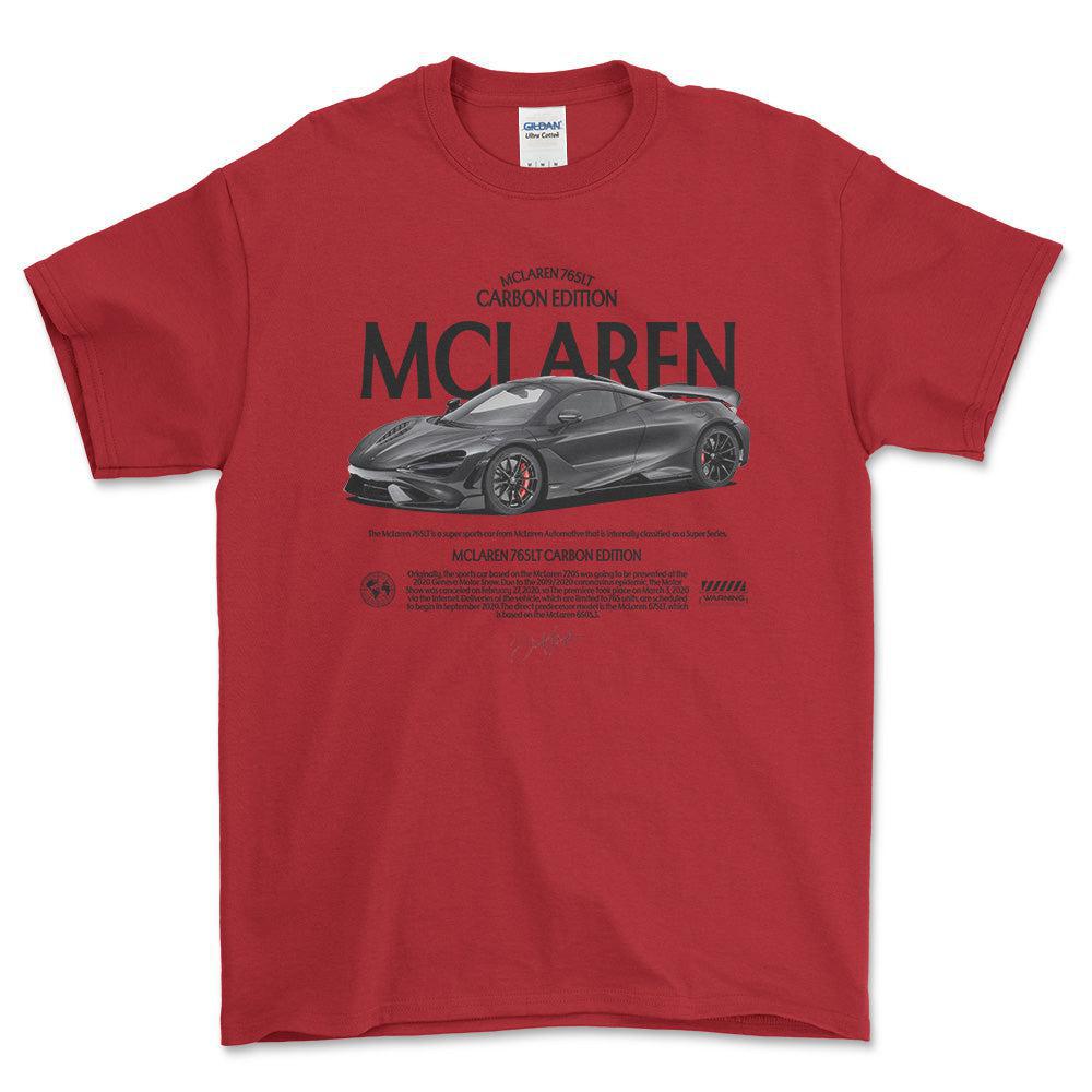 McLaren 765LT - Unisex T-Shirt , Bomuld-Beklædning-McLaren-Rød-S-Forside-Garage Culture Shop- garage - man cave - merchandise