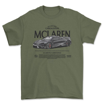 McLaren 765LT - Unisex T-Shirt , Bomuld-Beklædning-McLaren-Grøn Militær-S-Forside-Garage Culture Shop- garage - man cave - merchandise