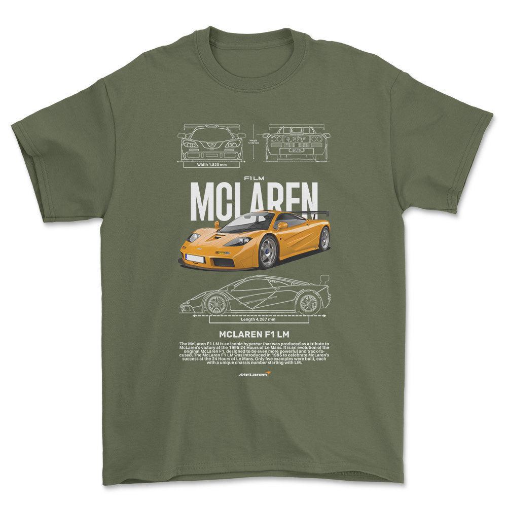 McLaren F1 LM - Unisex T-Shirt , Bomuld-Beklædning-McLaren-Grøn Militær-S-Forside-Garage Culture Shop- garage - man cave - merchandise