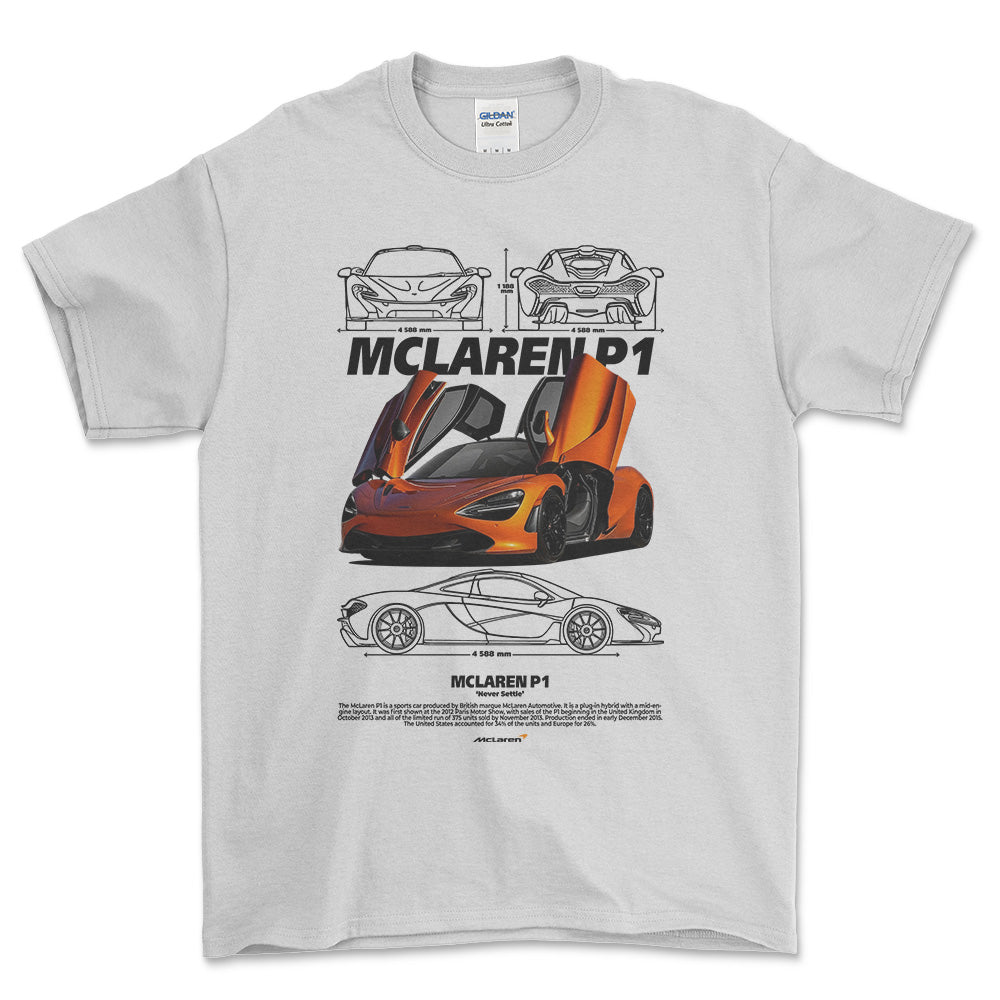 McLaren P1 - Unisex T-Shirt , Bomuld-Beklædning-McLaren-Hvid-S-Forside-Garage Culture Shop- garage - man cave - merchandise
