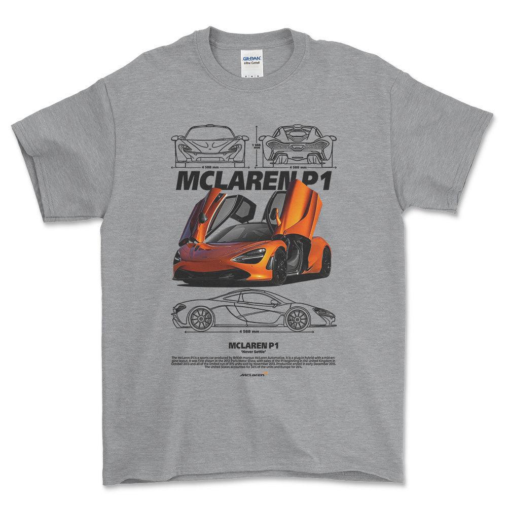 McLaren P1 - Unisex T-Shirt , Bomuld-Beklædning-McLaren-Grå Sport-S-Forside-Garage Culture Shop- garage - man cave - merchandise