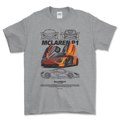 McLaren P1 - Unisex T-Shirt , Bomuld-Beklædning-McLaren-Grå Sport-S-Forside-Garage Culture Shop- garage - man cave - merchandise