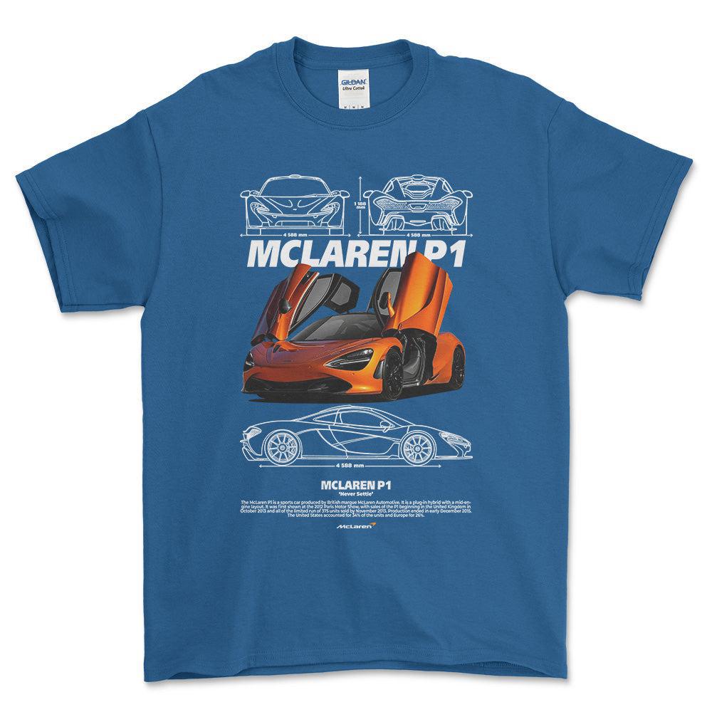 McLaren P1 - Unisex T-Shirt , Bomuld-Beklædning-McLaren-Blå Royal-S-Forside-Garage Culture Shop- garage - man cave - merchandise