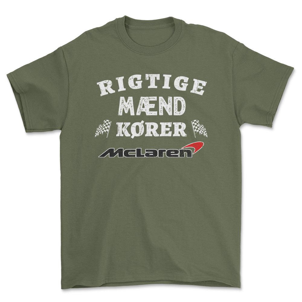 McLaren Rigtige Mænd Kører - Unisex T-Shirt , Bomuld-Beklædning-McLaren-Grøn Militær-S-Forside-Garage Culture Shop- garage - man cave - merchandise