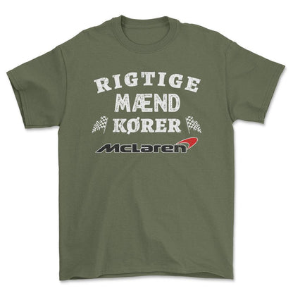 McLaren Rigtige Mænd Kører - Unisex T-Shirt , Bomuld-Beklædning-McLaren-Grøn Militær-S-Forside-Garage Culture Shop- garage - man cave - merchandise