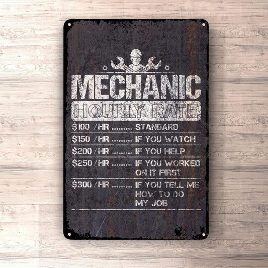 Mechanic Hourly Rate Skilte, Musemåtte, Dørmåtte , Plakat-Skilte-Funny Garage-Garage Culture Shop- garage - man cave - merchandise