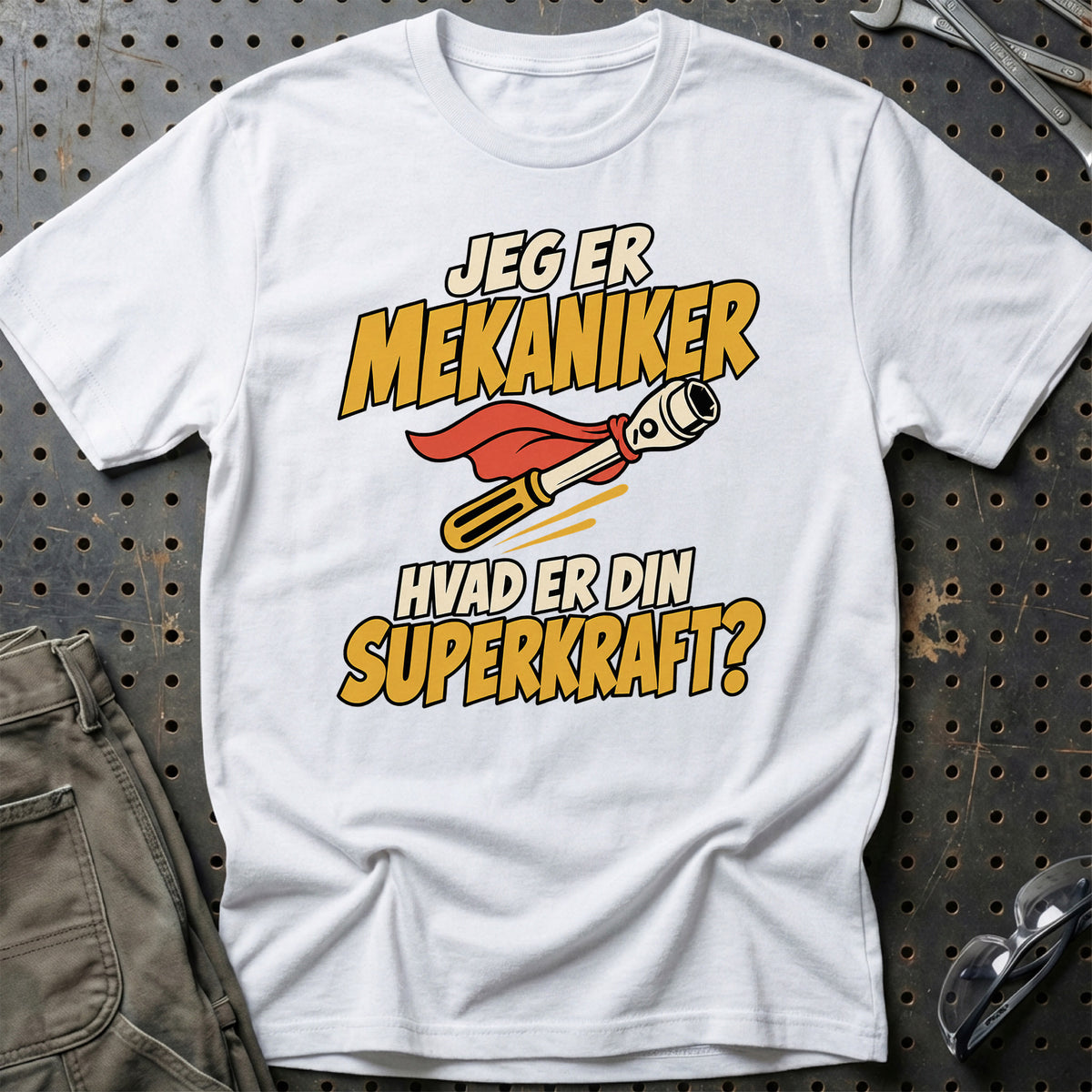 
Mekaniker – Hvad er din superkraft? – Unisex T-Shirt – Hvid