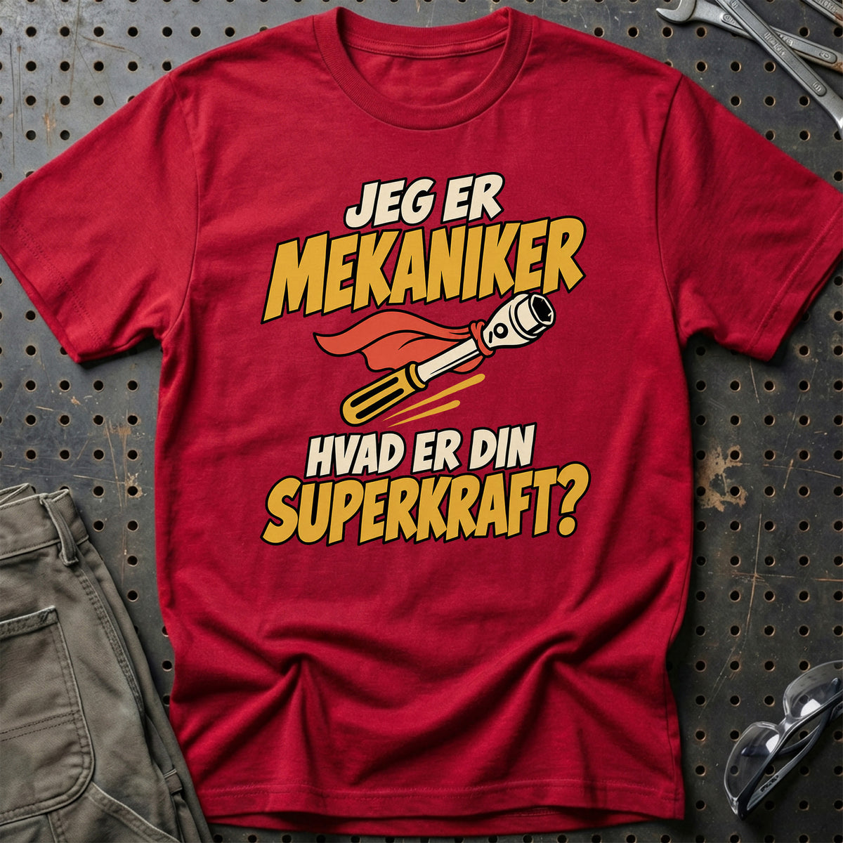 
Mekaniker – Hvad er din superkraft? – Unisex T-Shirt – Rød