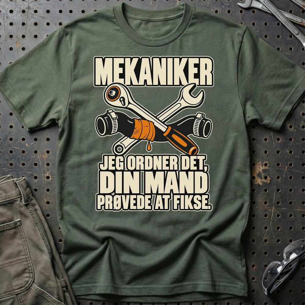 
Produktbillede af Mekaniker – Jeg Ordner Det, Din Mand Prøvede At Fikse T-Shirt