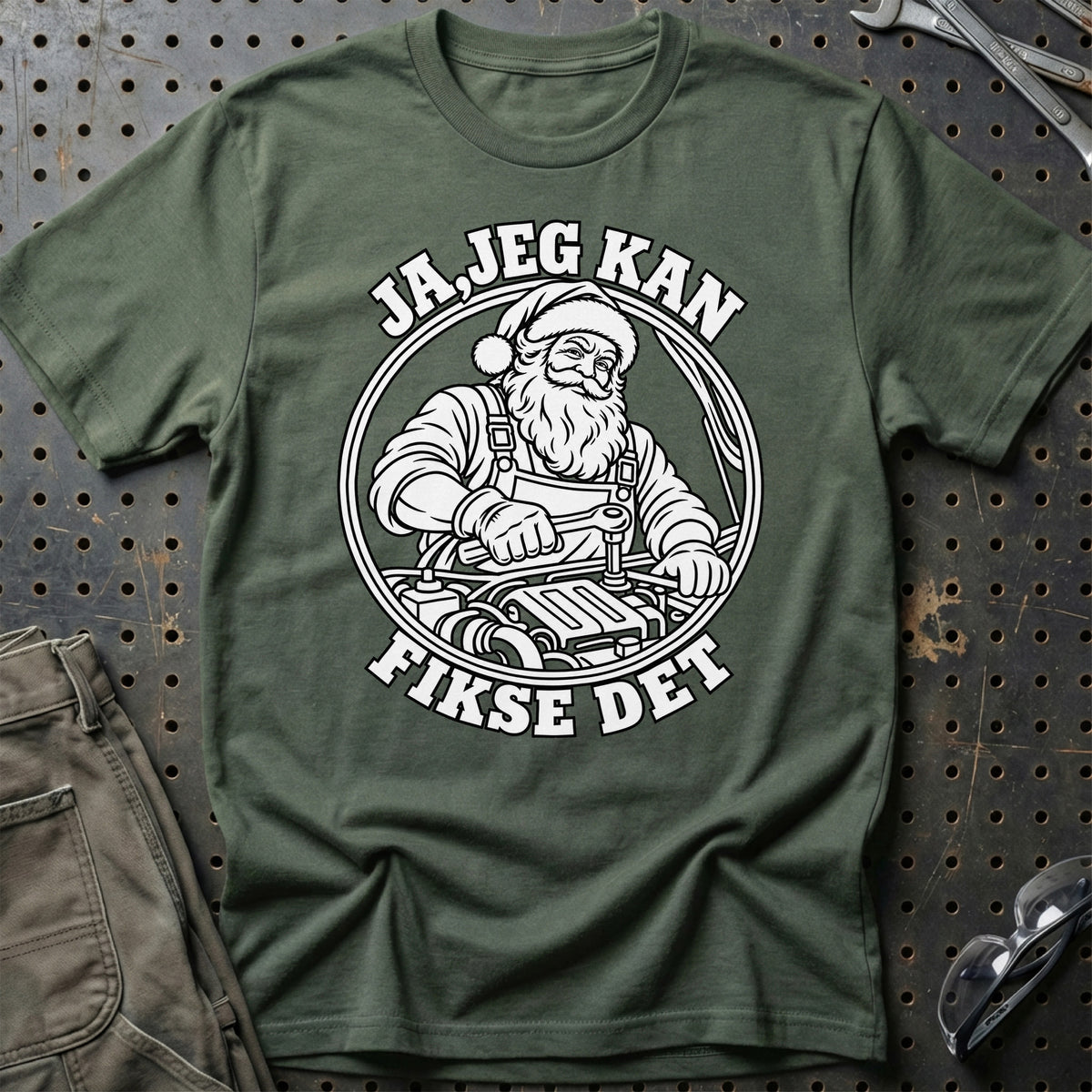 
Mekaniker – Santa Kan Det – Jul T-Shirt – Grøn Militær