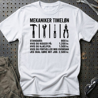 Mekaniker Timeløn - Unisex T-Shirt , Bomuld-Beklædning-Garage Culture-Hvid-S-Garage Culture Shop- garage - man cave - merchandise