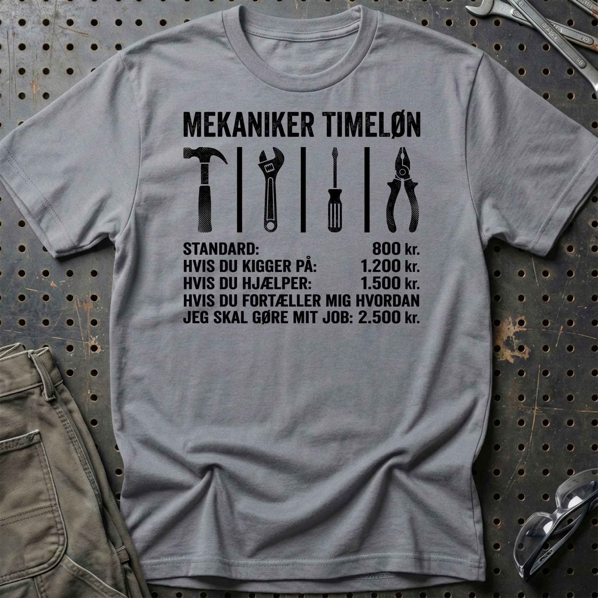 Mekaniker Timeløn - Unisex T-Shirt , Bomuld-Beklædning-Garage Culture-Grå Sport-S-Garage Culture Shop- garage - man cave - merchandise