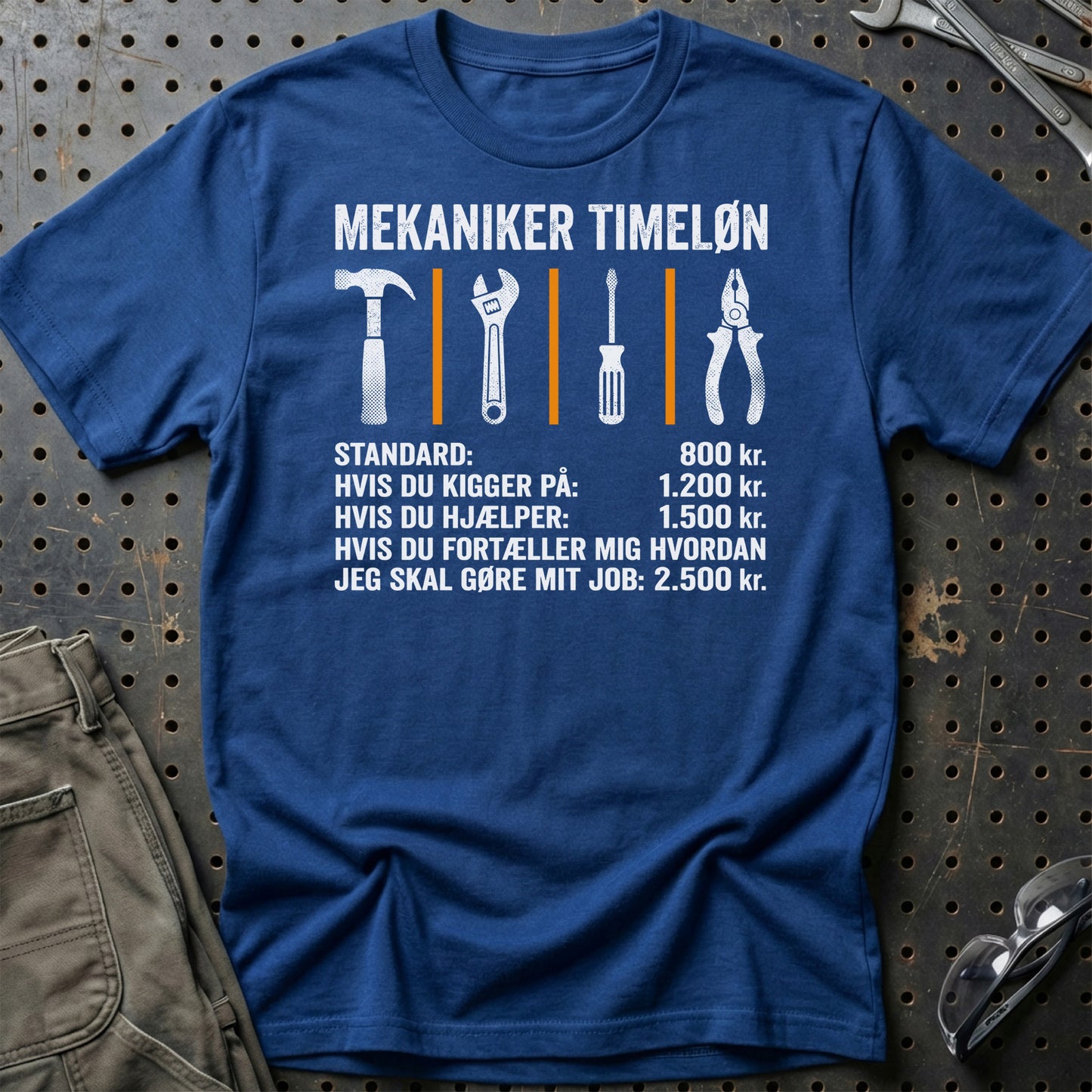 Mekaniker Timeløn - Unisex T-Shirt , Bomuld-Beklædning-Garage Culture-Blå Royal-S-Garage Culture Shop- garage - man cave - merchandise