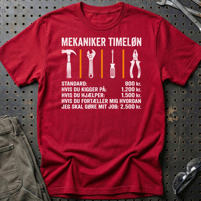 Mekaniker Timeløn - Unisex T-Shirt , Bomuld-Beklædning-Garage Culture-Rød-S-Garage Culture Shop- garage - man cave - merchandise