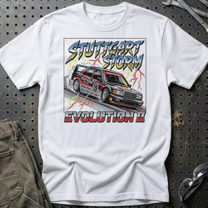 Mercedes 190E Evolution II T-Shirt – Stuttgart Storm - Unisex T-Shirt-Beklædning-Mercedes-Hvid-S-Garage Culture Shop- garage - man cave - merchandise
