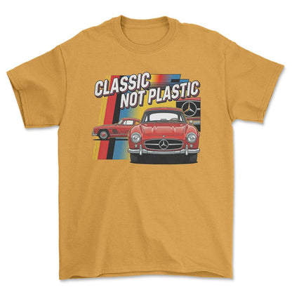 Mercedes 300SL Classic Not Plastic - Unisex T-Shirt-Beklædning-Mercedes-Guld-S-Forside-Garage Culture Shop- garage - man cave - merchandise