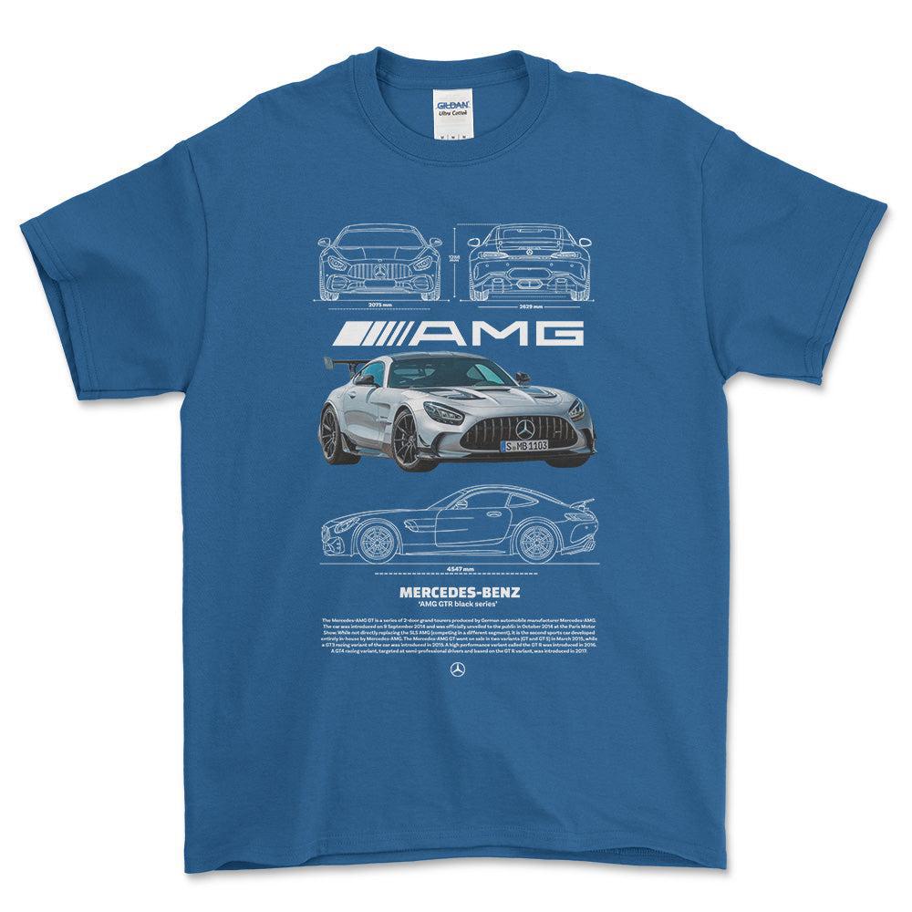 Mercedes AMG GT R - Unisex T-Shirt , Bomuld-Beklædning-Mercedes-Blå Royal-S-Forside-Garage Culture Shop- garage - man cave - merchandise