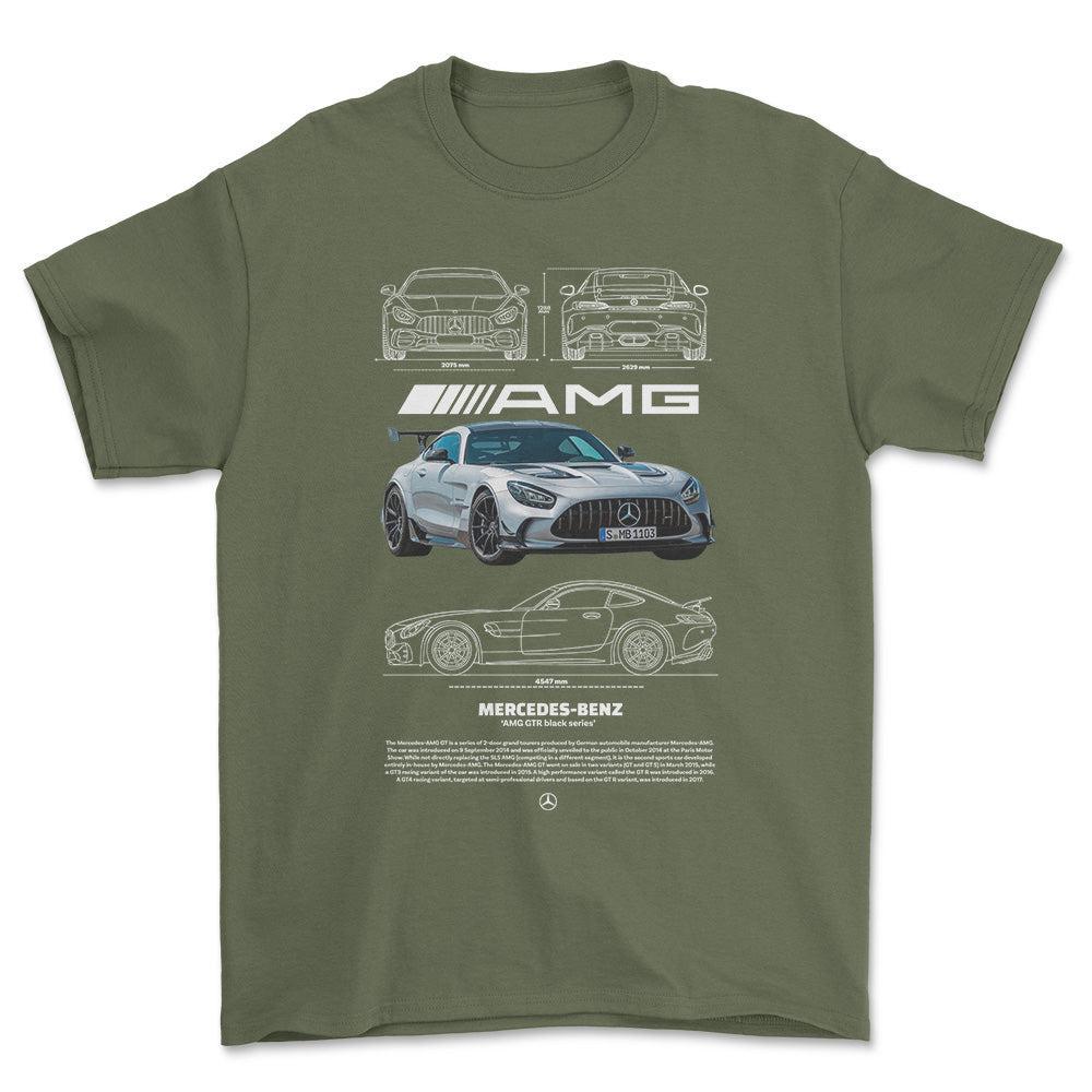 Mercedes AMG GT R - Unisex T-Shirt , Bomuld-Beklædning-Mercedes-Grøn Militær-S-Forside-Garage Culture Shop- garage - man cave - merchandise