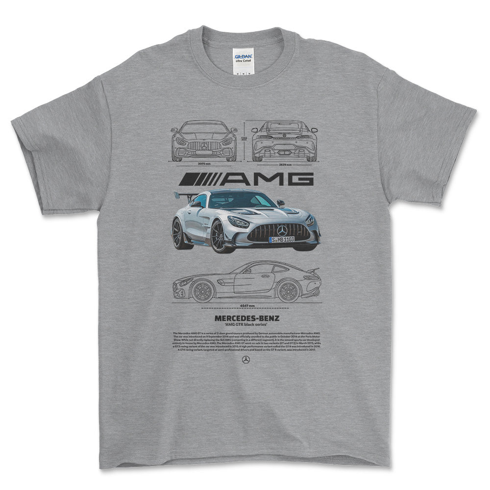 Mercedes AMG GT R - Unisex T-Shirt , Bomuld-Beklædning-Mercedes-Grå Sport-S-Forside-Garage Culture Shop- garage - man cave - merchandise