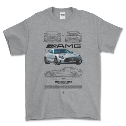 Mercedes AMG GT R - Unisex T-Shirt , Bomuld-Beklædning-Mercedes-Grå Sport-S-Forside-Garage Culture Shop- garage - man cave - merchandise