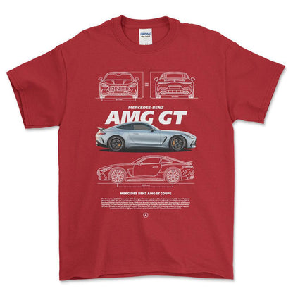 Mercedes AMG GT - Unisex T-Shirt , Bomuld-Beklædning-Mercedes-Rød-S-Forside-Garage Culture Shop- garage - man cave - merchandise