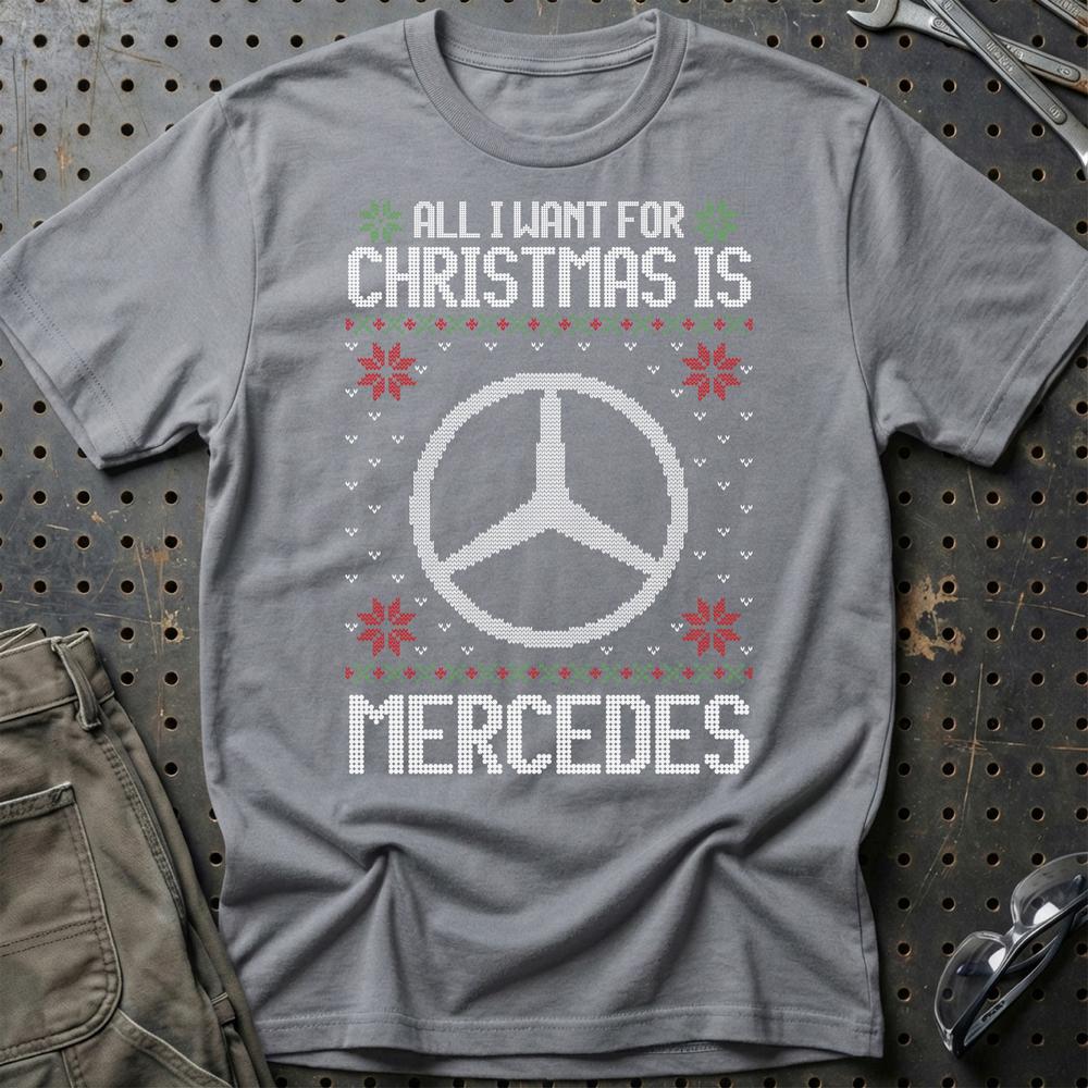 Mercedes - All I Want For Christmas T-Shirt-Beklædning-Mercedes-Grå Sport-S-Garage Culture Shop- garage - man cave - merchandise