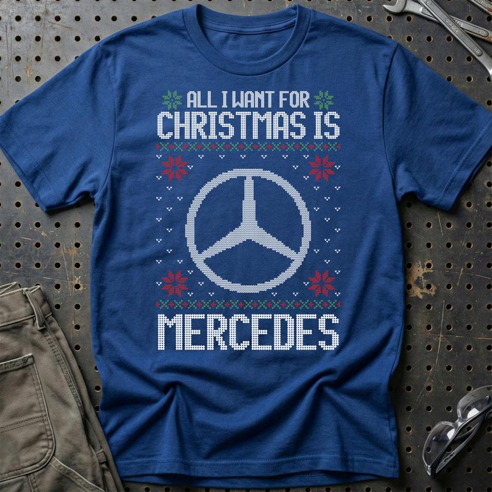 Mercedes - All I Want For Christmas T-Shirt-Beklædning-Mercedes-Blå Royal-S-Garage Culture Shop- garage - man cave - merchandise