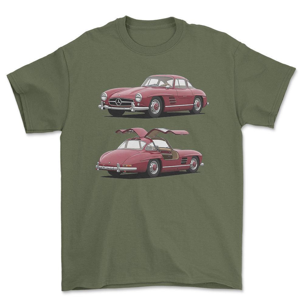 Mercedes-Benz 300 SL Gullwing Coupé 1955 T-Shirt-Beklædning-Mercedes-Grøn Militær-S-Garage Culture Shop- garage - man cave - merchandise