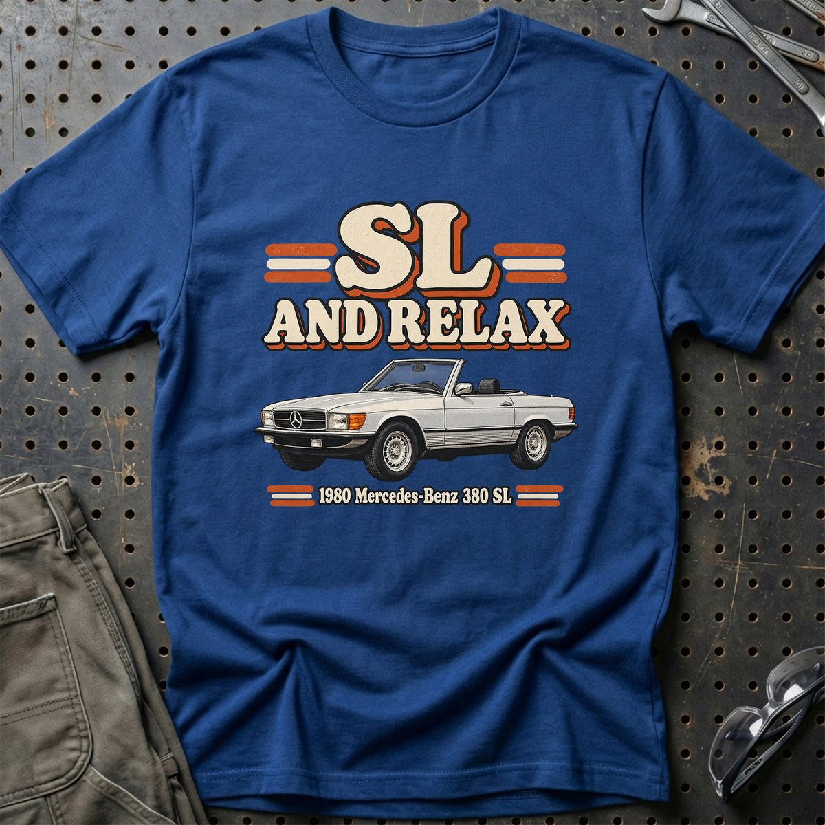 
Mercedes-Benz 380 SL 1980 – SL and Relax T-Shirt – Blå Royal