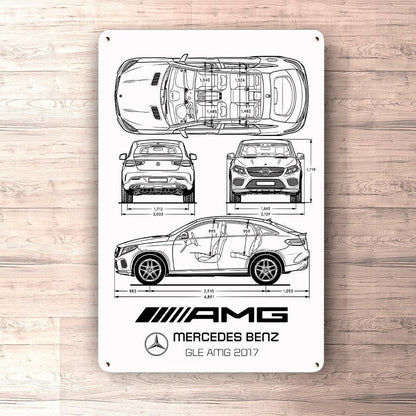 Mercedes Benz Gle Amg 2017 Blueprint Skilte, Musemåtte, Dørmåtte-Blueprint-Mercedes-Garage Culture Shop- garage - man cave - merchandise