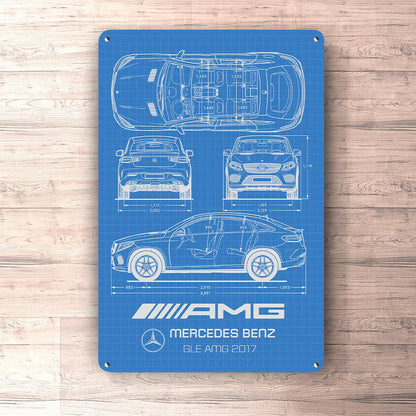 Mercedes Benz Gle Amg 2017 Blueprint Skilte, Musemåtte, Dørmåtte-Blueprint-Mercedes-Garage Culture Shop- garage - man cave - merchandise