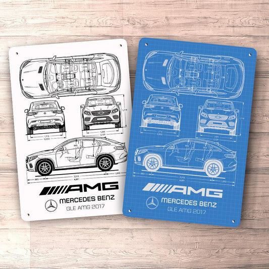 Mercedes Benz Gle Amg 2017 Blueprint Skilte, Musemåtte, Dørmåtte , Plakat-Blueprint-Mercedes-Garage Culture Shop- garage - man cave - merchandise