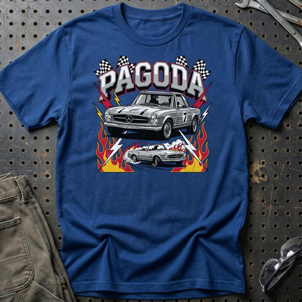 Mercedes-Benz W113 Pagoda SL Classic Roadster T-Shirt-Beklædning-Mercedes-Blå Royal-S-Garage Culture Shop- garage - man cave - merchandise