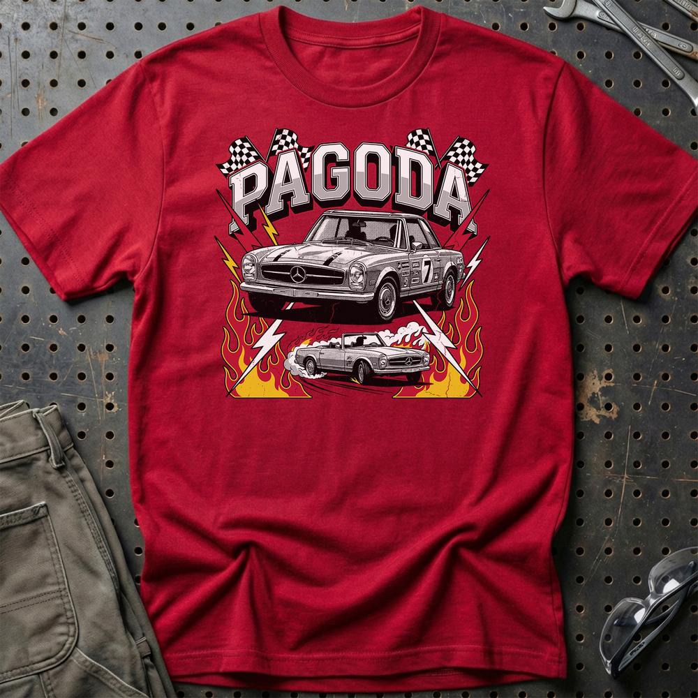 Mercedes-Benz W113 Pagoda SL Classic Roadster T-Shirt-Beklædning-Mercedes-Rød-S-Garage Culture Shop- garage - man cave - merchandise