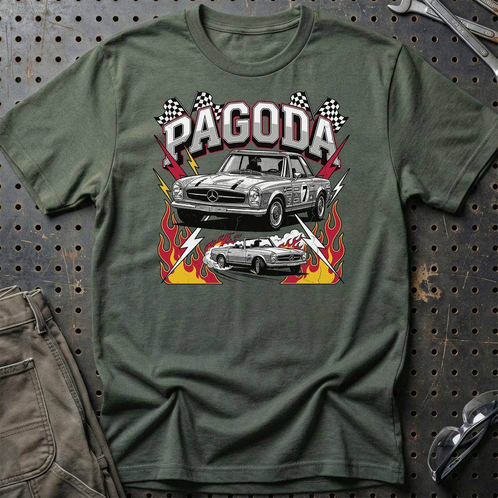 Mercedes-Benz W113 Pagoda SL Classic Roadster T-Shirt-Beklædning-Mercedes-Grøn Militær-S-Garage Culture Shop- garage - man cave - merchandise