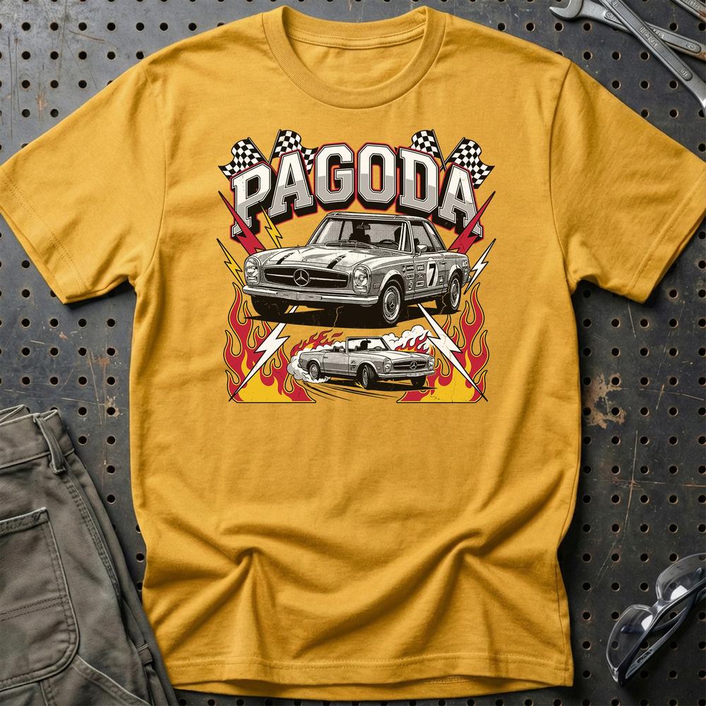 Mercedes-Benz W113 Pagoda SL Classic Roadster T-Shirt-Beklædning-Mercedes-Guld-S-Garage Culture Shop- garage - man cave - merchandise