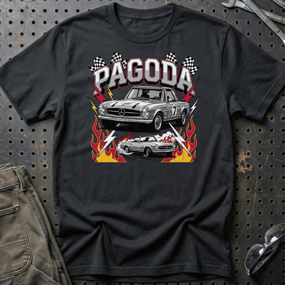 Mercedes-Benz W113 Pagoda SL Classic Roadster T-Shirt-Beklædning-Mercedes-Sort-S-Garage Culture Shop- garage - man cave - merchandise