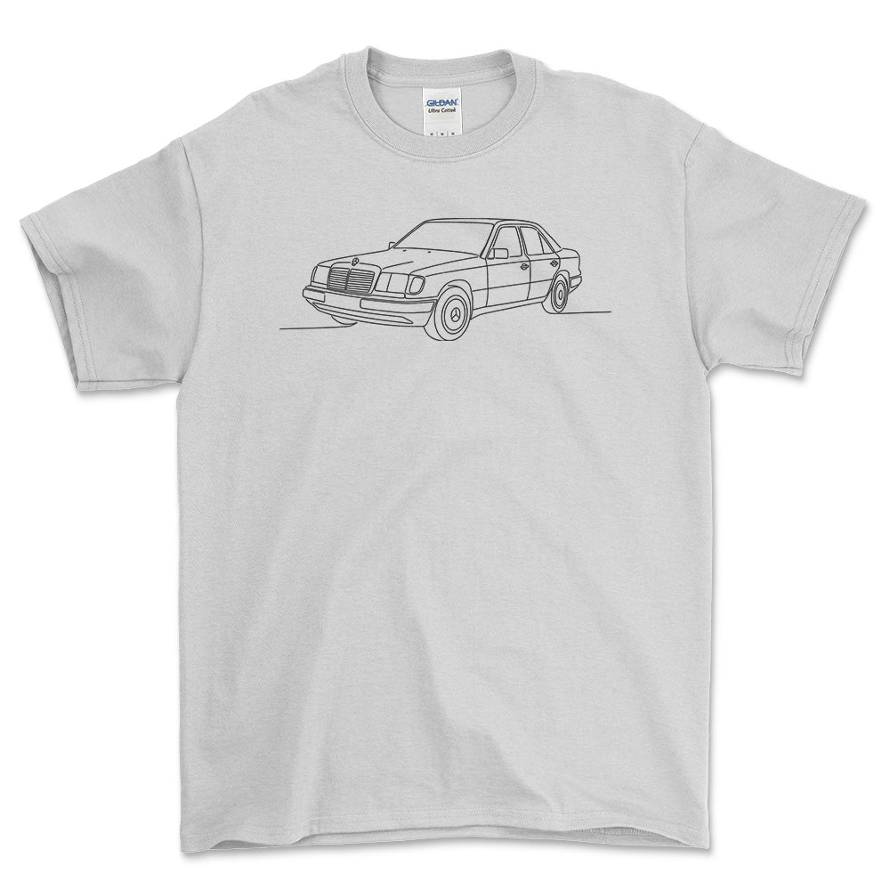 Mercedes Benz W124 Sedan - One Line Style T-Shirt-Beklædning-Mercedes-Hvid-S-Garage Culture Shop- garage - man cave - merchandise