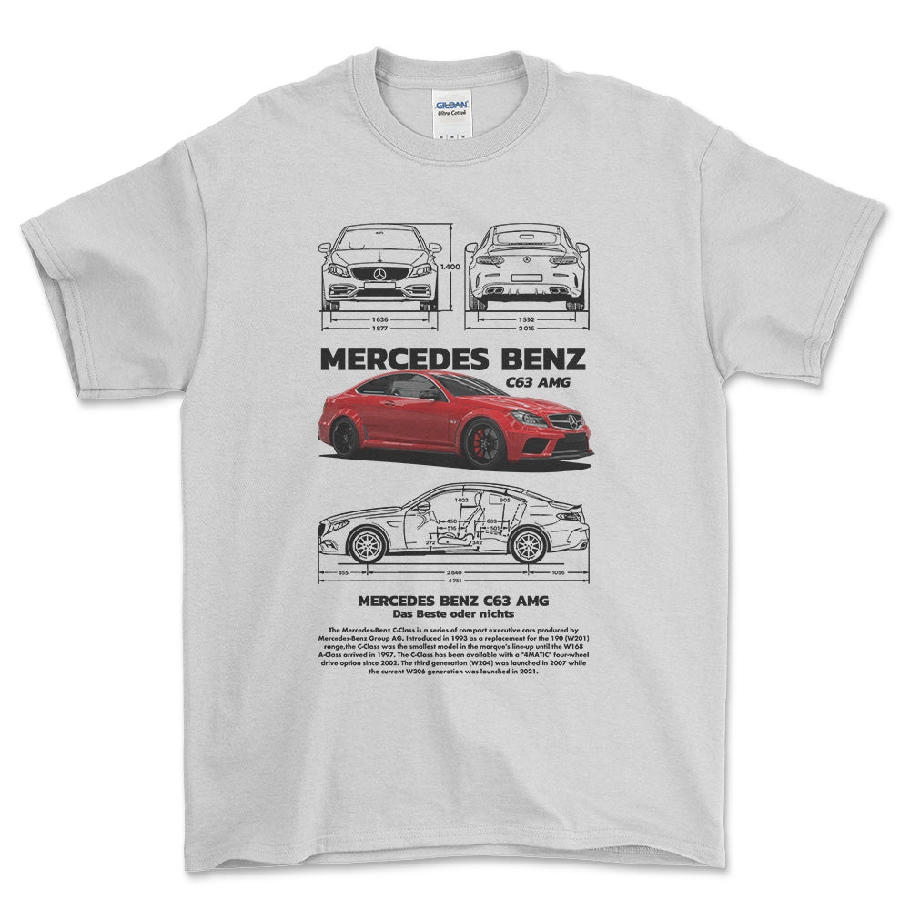 Mercedes C63 AMG - Unisex T-Shirt , Bomuld-Beklædning-Mercedes-Hvid-S-Forside-Garage Culture Shop- garage - man cave - merchandise