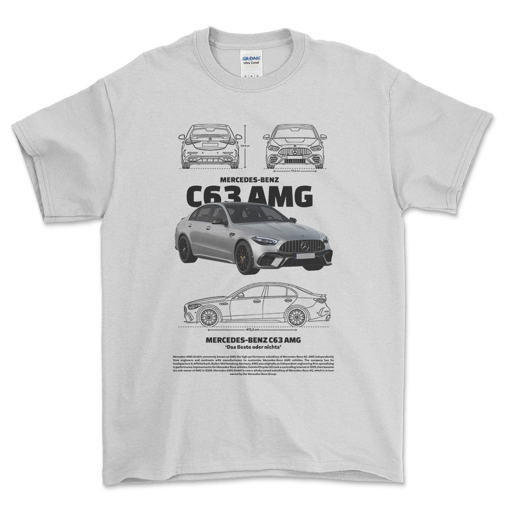 Mercedes C63 AMG - Unisex T-Shirt , Bomuld-Beklædning-Mercedes-Hvid-S-Forside-Garage Culture Shop- garage - man cave - merchandise