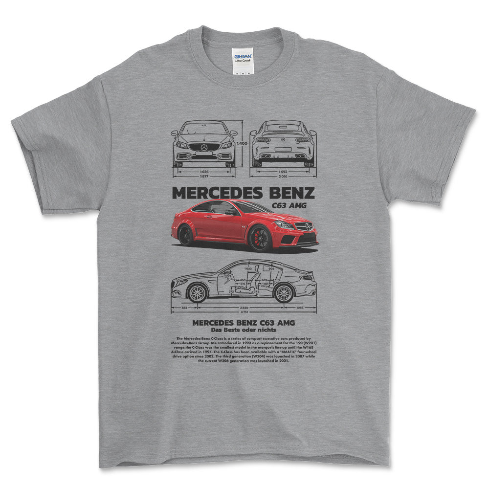 Mercedes C63 AMG - Unisex T-Shirt , Bomuld-Beklædning-Mercedes-Grå Sport-S-Forside-Garage Culture Shop- garage - man cave - merchandise