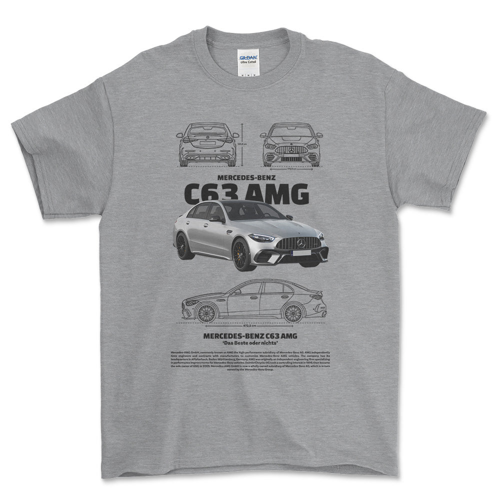 Mercedes C63 AMG - Unisex T-Shirt , Bomuld-Beklædning-Mercedes-Grå Sport-S-Forside-Garage Culture Shop- garage - man cave - merchandise